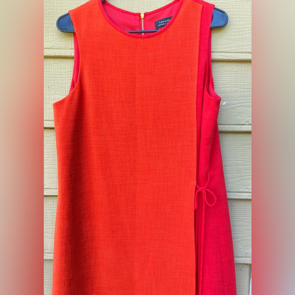 Tahari Arthur S Levine Tunic Dress Women Orange Red Color Block Loose Shift - Picture 5 of 8